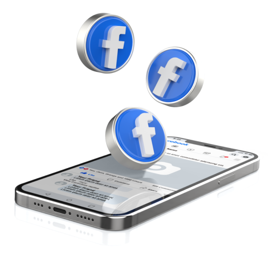 Mockup simples em 3D de smartphone com aplicativo do Facebook em exibição