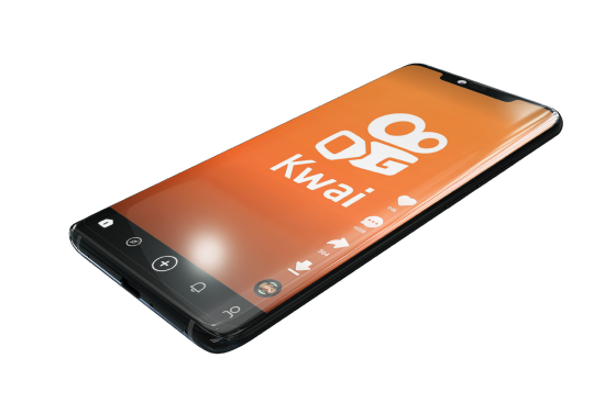 Mockup simples em 3D de smartphone com aplicativo do Kwai em exibição