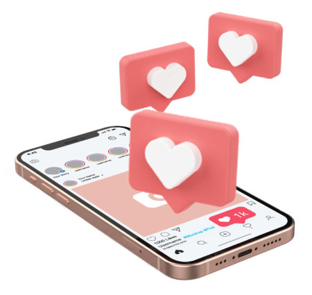 Ilustra&ccedil;&atilde;o em 3D de smartphone com cora&ccedil;&otilde;es de curtida
