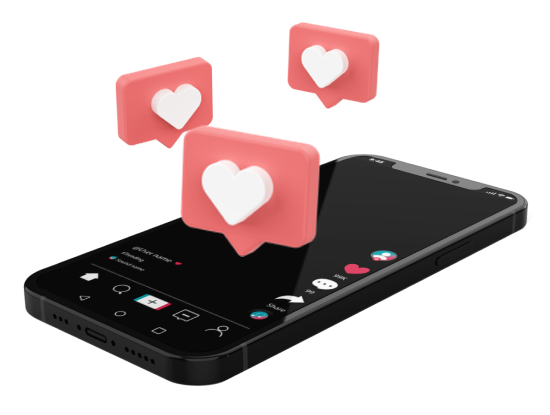 Ilustração simples em 3D de smartphone com corações de curtida