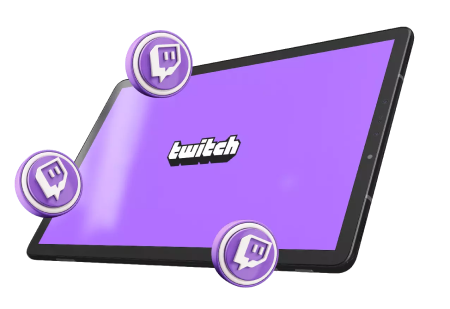 Mockup em 3D de tablet exibindo a logo da Twitch