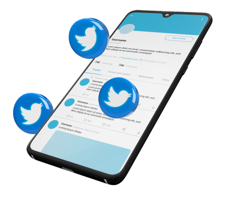 Mockup em 3D de smartphone com aplicativo do Twitter em exibição