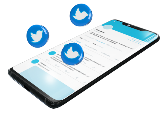 Mockup simples em 3D de smartphone com aplicativo do Twitter em exibição